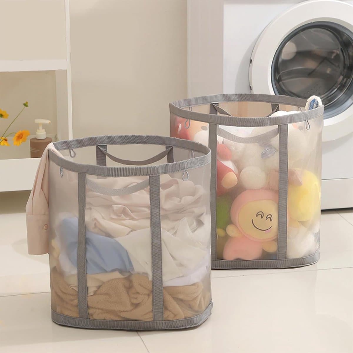 Wasmand - Opvouwbare wasmand - Grote wasmand -Wasmand met handvat - Grote Mesh Wasmand voor Kleding - Speelgoed en Opberging - Ademend Wasgoedmand voor Badkamer - Slaapkamer en Reis - Ruimtebesparend Design — afbeelding 1