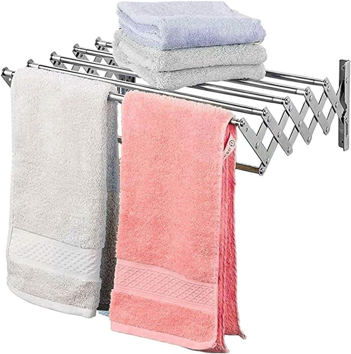 Droogrek Kleding - Handdoekhouder Muur - Ruimtebesparend Drogen - Roestvrij Staal - 70 cm - Zilver — afbeelding 1