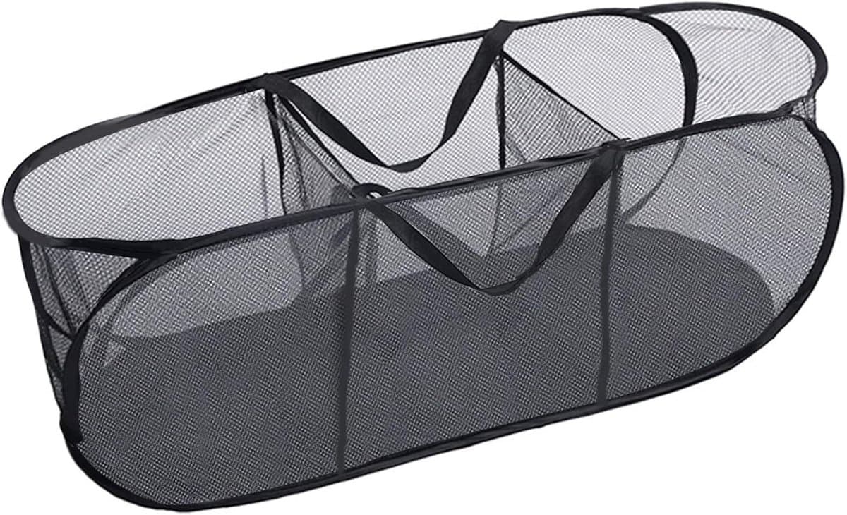 Opvouwbare Wasmand - Zwart - 3 Vakken - Ademend Mesh - Voor Wasgoed en Opbergdoeleinden — afbeelding 1