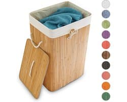 wasmand bamboe - 83 l - met deksel - opvouwbaar - groot — afbeelding 1