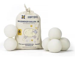 Xaptovi 6 stuks Drogerballen - Droger ballen - Drogerballen voor Wasdrogers - Droogballen - met opbergzakje - Wasdrogerbollen - Energiebesparend - Duurzaam Cadeau - Wasballen - Herbruikbaar - 100% Nieuw Zeelandse Schapenwol