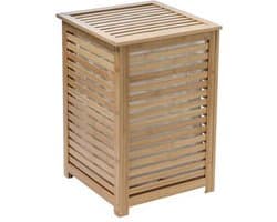 5Five Wasmand Bamboe hout - Met waszak - 65 liter - 40 x 38 x 58 cm - lichtbruin - met deksel — afbeelding 1