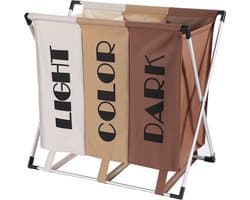 Wassorteerder - 90L - Wasmand 3 Vakken - Opvouwbare Wasmanden - Wassorteerder 3 vaks - Alu Frame - Wit - Beige - Bruin