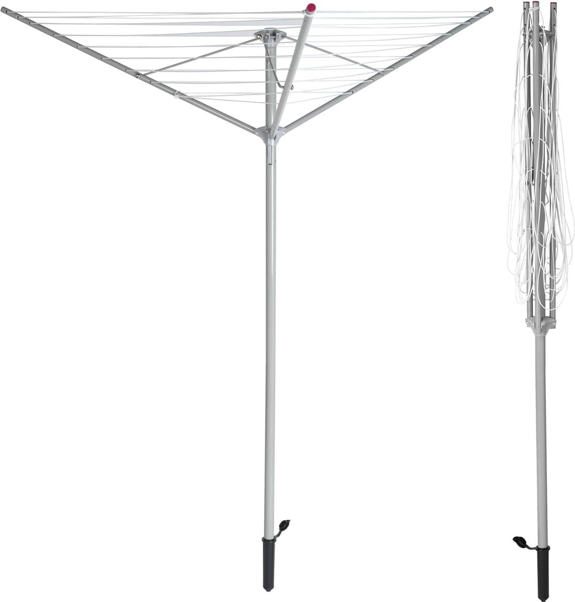 Outdoor kledingluchter - stalen droogrek voor de tuin, 30 m droogruimte, inclusief grondpin, 15 kg draagvermogen, opvouwbaar voor eenvoudige opslag, grijs — afbeelding 1