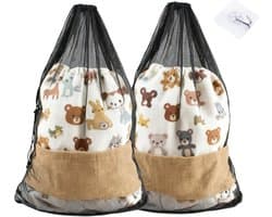 XXL Wasnet 2-pack, 70 x 90 cm, Fijnmazige Waszak met Koord voor Kleding, Dekbedhoezen en Reisgebruik, Inclusief Haakjes
