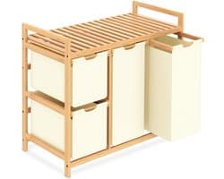 REN® Wasmand 3 Vakken - Wasmand - Wassorteerder - Wasmand Met Deksel - Beige - 42cm x 81cm x 77cm