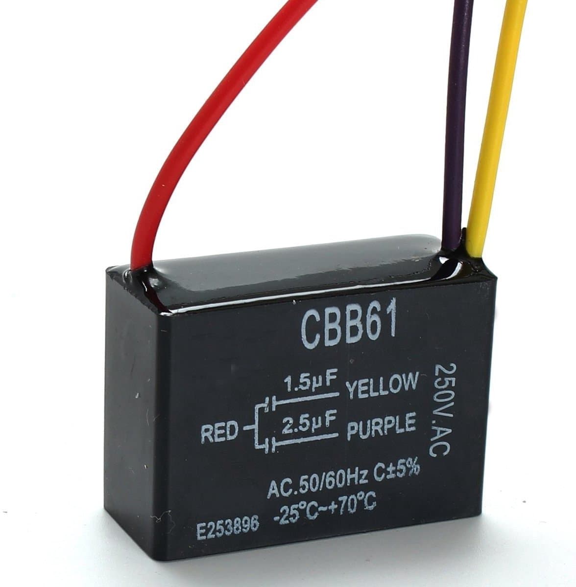 Allecto - CBB61 Capacitor - 1.5 UF + 2.5 UF - Betrouwbaar voor plafondventilators - Zwart - Capaciteit 1.5 Microfarad - Geschikt voor 250V AC - Com... — afbeelding 1