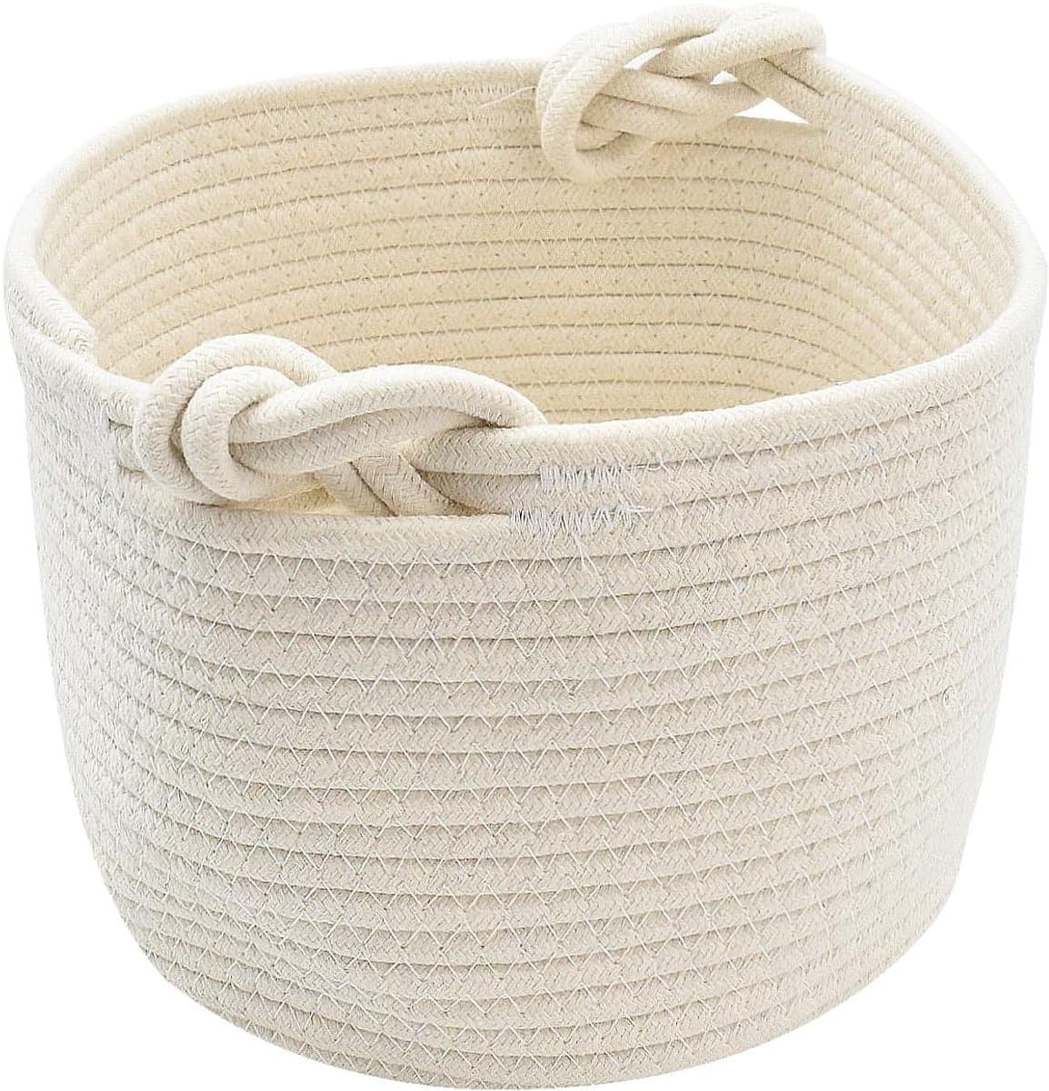Handgeweven Opbergmand met Stevige Handgreep, Herbruikbare Cadeaumand, Lege Mand voor Kinderdagverblijf, Opbergoplossing voor Baby Speelgoed en Babywas, Katoenen Touw, 24 x 18 cm, Wit — afbeelding 1