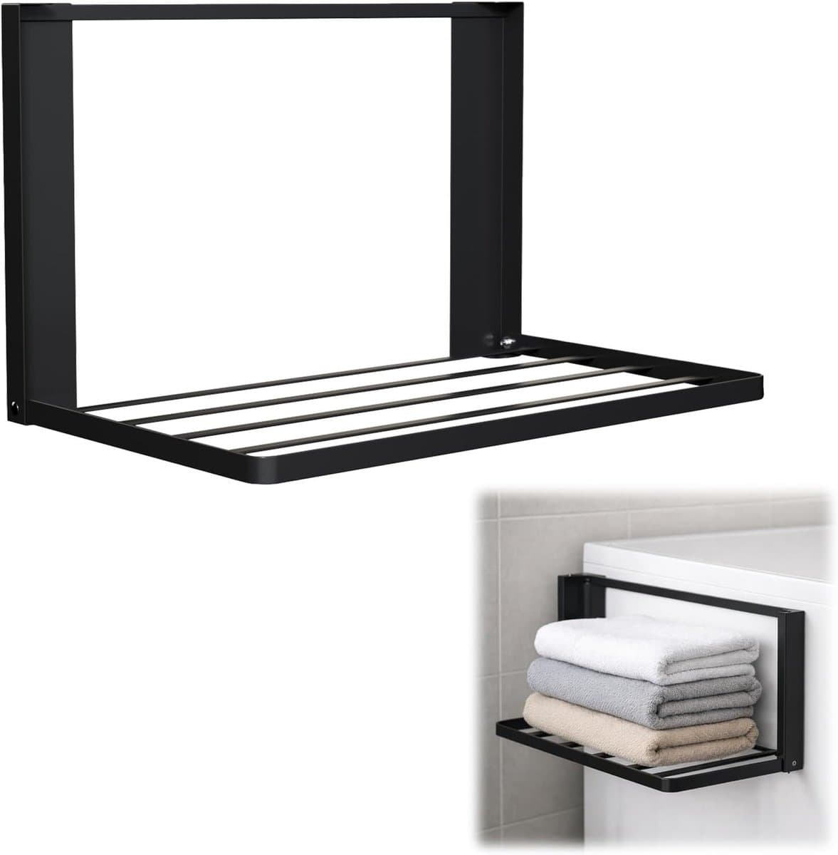 Uitbreidbaar wasmachine rek 40,5 x 25 cm - Magnetisch droogrek voor handdoeken, kleding en vuile was, zwart — afbeelding 1