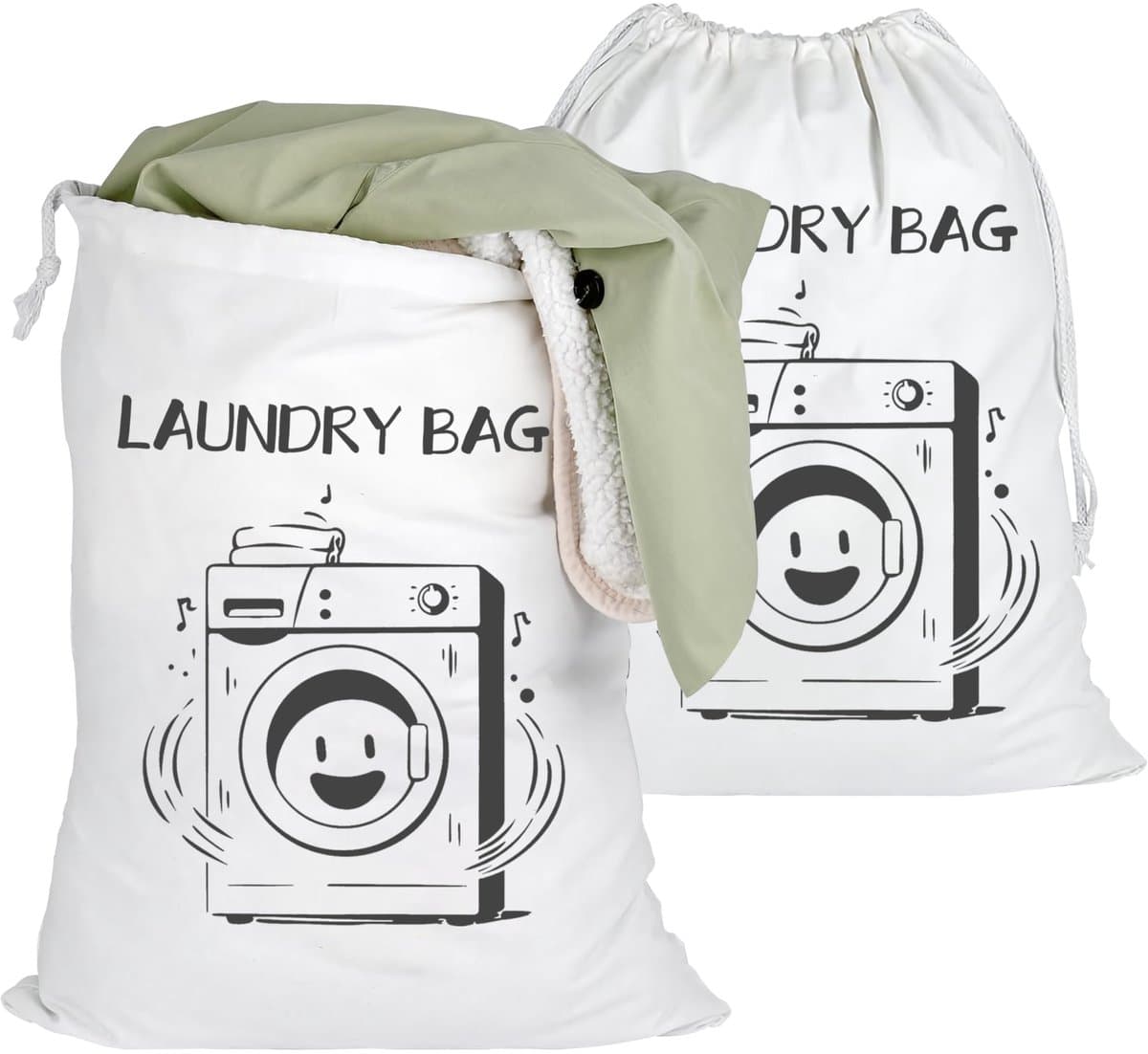 BRENZOOS- Waszak 60 x 80 cm - Waszakken 2 stuks - Opbergzakken - Organiseren - Katoen en vlas - Duurzaam en wasmachinebestendig - Wasmand — afbeelding 1