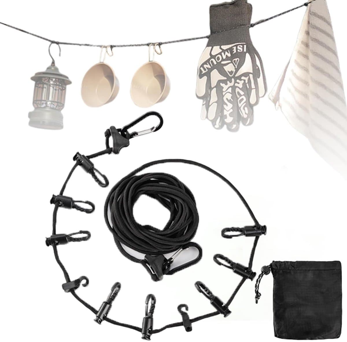 BRENZOOS- Waslijn 5 Meter - Waslijn Camping - Uittrekbare Waslijn - Multifunctionele Waslijn - Accessoires voor Buitengebruik - Lichtgewicht en Waterafstotend - Drooglijn — afbeelding 1