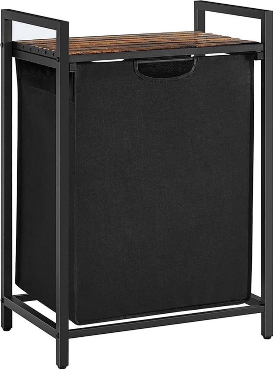 FurnStar - Wasmand - Was emmer Met Plank - Wasbox - Waszak Van Oxford Stof - Uitschuifbaar Verwijderbaar - Metalen Frame - 65 L - 50 x 33 x 72 cm - Vintage Bruin-Zwart — afbeelding 1