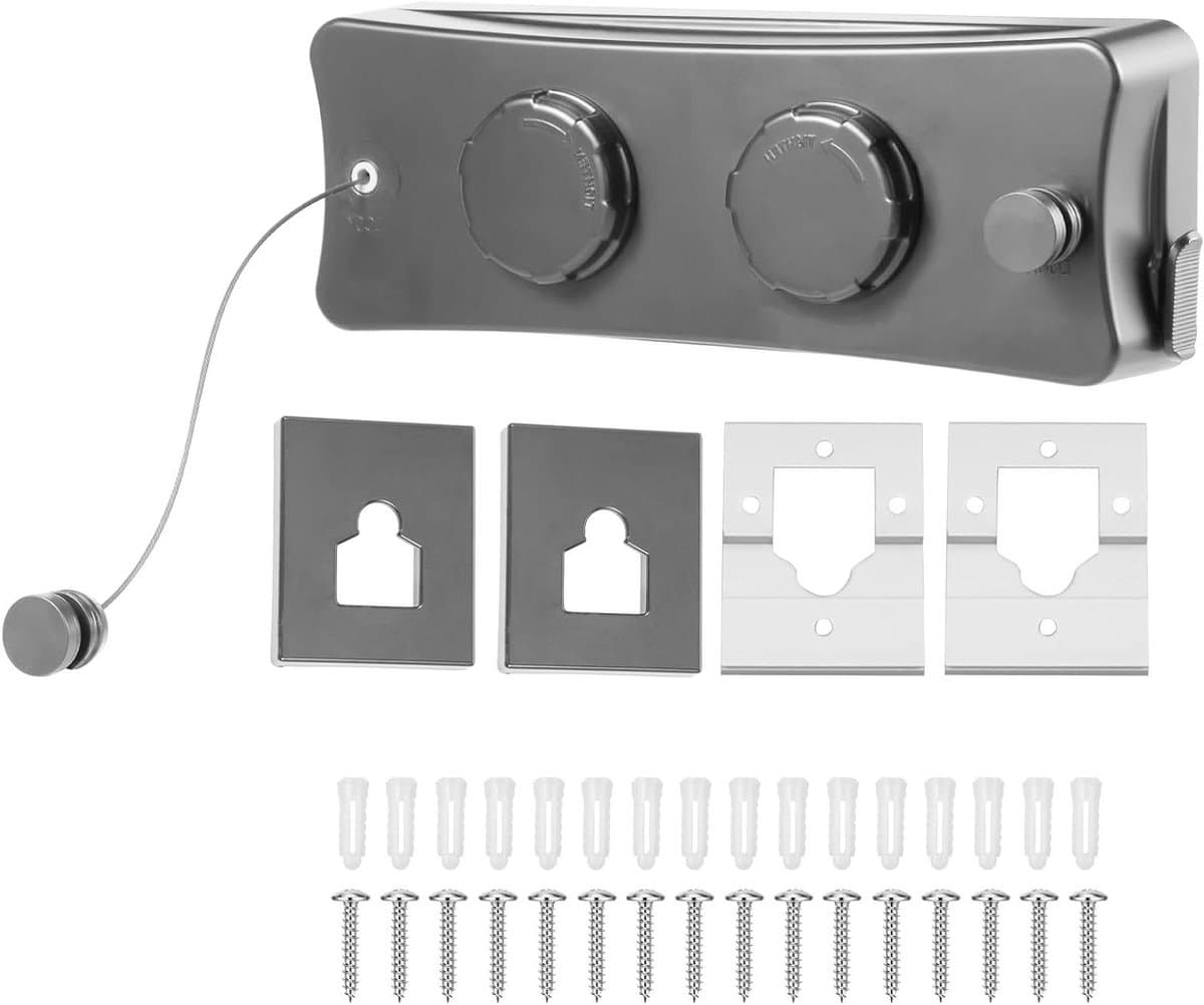 Uittrekbare Waslijn - Dubbele Kabel Waslijn - Kleding Drogen - Doorhangbestendig Ontwerp - 51 meter - Donkergrijs — afbeelding 1