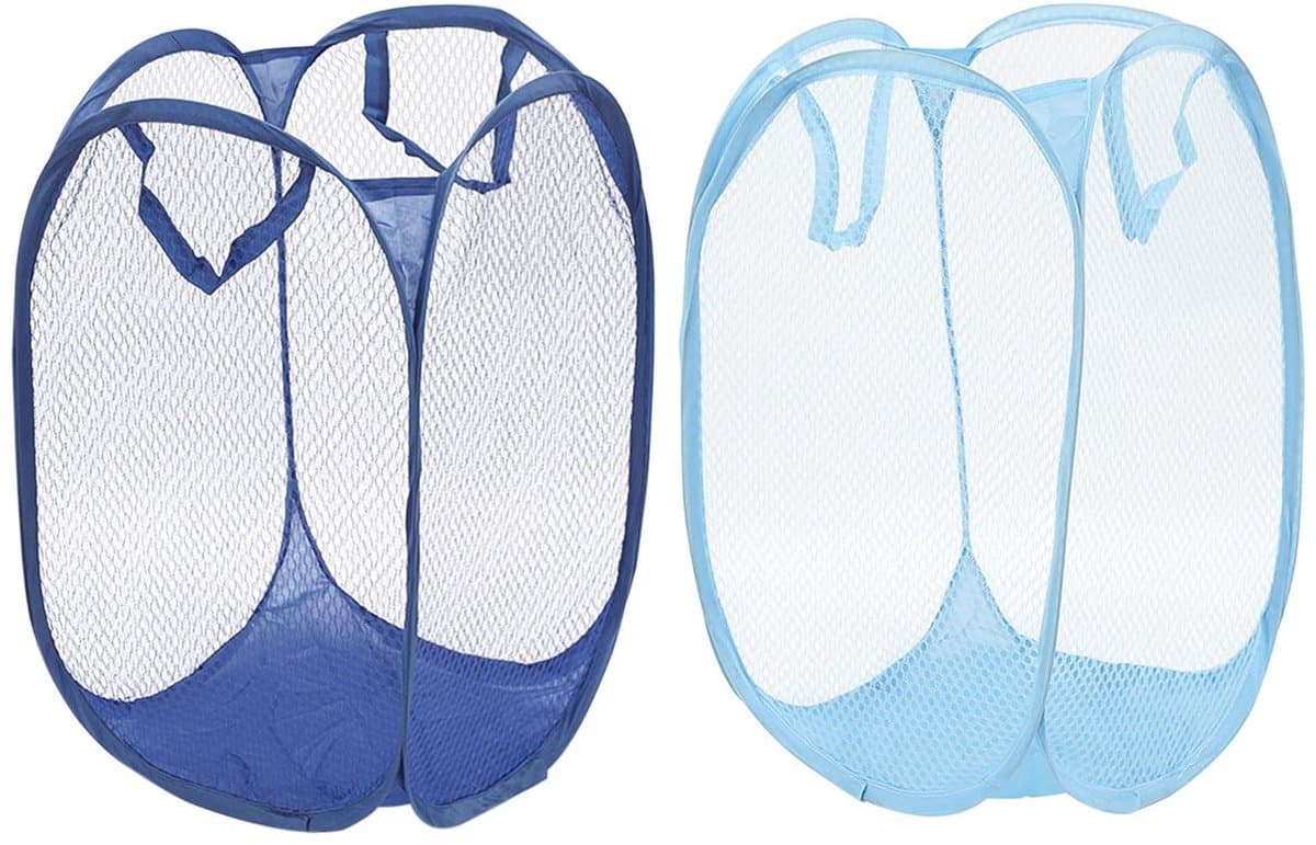 Dailygoods- Wasmand 2 Stuks - Opvouwbaar - Mesh - Stalen Beugel - 30 x 30 x 47 cm - Ademend Materiaal - Voor Kleding en Speelgoed - Wasmandje — afbeelding 1
