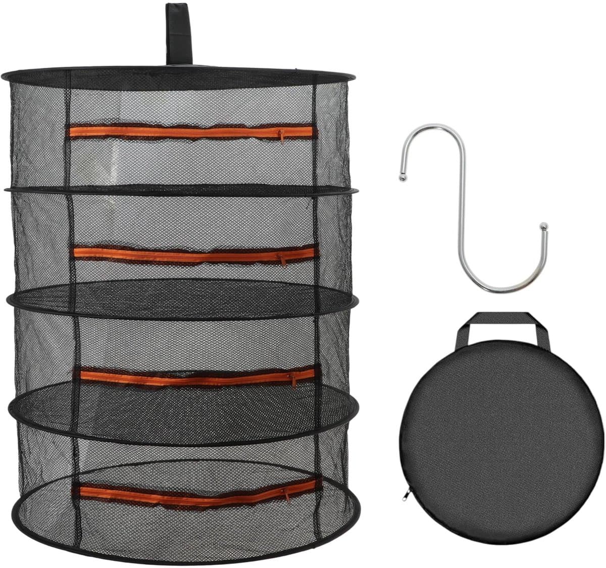 Dailygoods- Kruidenafdruiprek 4-laags - Opvouwbaar - Afdruiprek voor Planten - Duurzaam Net - Geschikt voor Kruidendrogen - Zwart/Oranje - Planten Droger — afbeelding 1