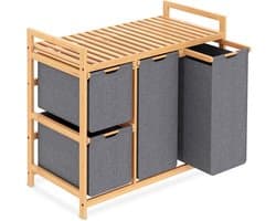 Wasmand 3 compartimenten - Kleding Sorteerder - Was Sorteren - Met Plank Wielen - 3 x 50 Liter - Grijs