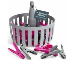 Dailygoods- Wasknijpermand met 30 klemmen - Robuuste mand - Praktische opbergmand - UV-bestendig - Weerbestendig - Ruimtebesparend - Wasmand