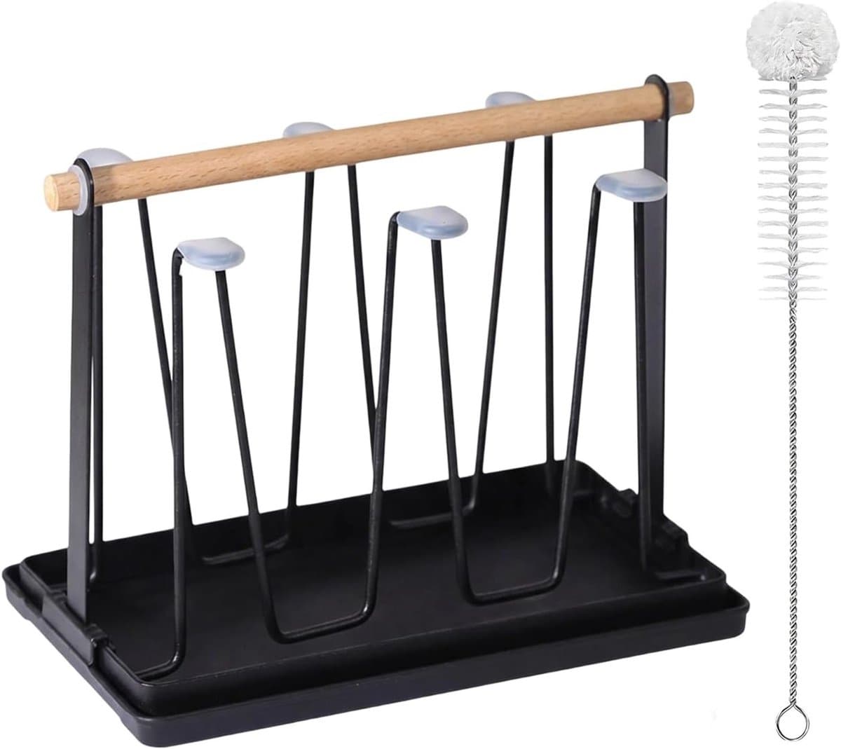 Multifunctionele Droogrek voor Flessen en Bekers, 6-delige Metalen Flessenstandaard met Afvoer en Mat, Ideaal voor SodaStream en Keukenaccessoires — afbeelding 1