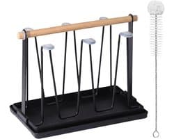 Multifunctionele Droogrek voor Flessen en Bekers, 6-delige Metalen Flessenstandaard met Afvoer en Mat, Ideaal voor SodaStream en Keukenaccessoires