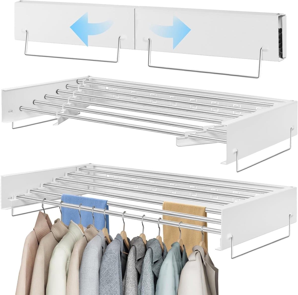 Dailygoods- Wasdroger Wandgemonteerd - Inklapbaar Droogrek - 100 cm Lange Staven - 6 Ophanglijnen - Ruimtebesparend - Robuust Roestvrij Staal — afbeelding 1