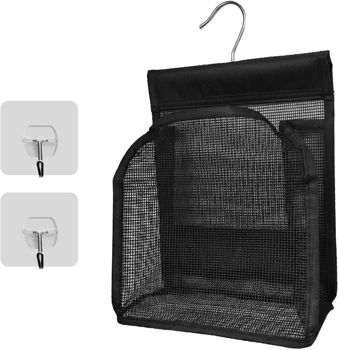 Waslijn Klem Tas - Kledinghanger Opberger - Handig Opbergen - Met Ophanghaak - 20x10x24 cm - Zwart — afbeelding 1