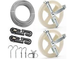 Outdoor Waslijn Kit, Waslijn Katrol Kit Inclusief 150FT Kleding Lijn/2 Katrol/2 Separator Spreader/Tekenmaker/4 Haken voor Outdoor Kleding