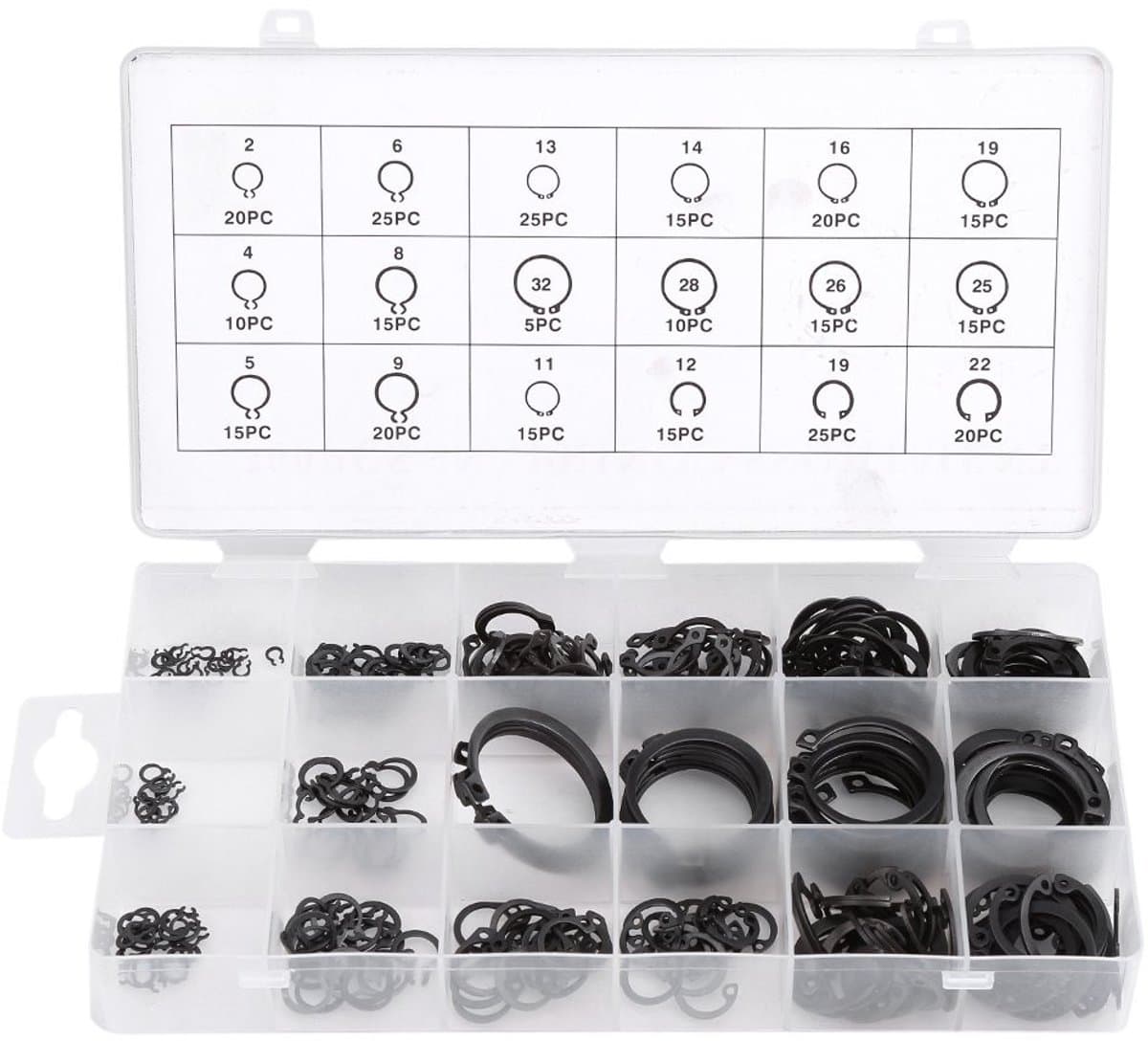 Allecto - E-Clip Bevestigingsring Set - 300-delige Set - Diverse Maten - Zwart - Bevestigingsmaterialen - Voor Klussen - Geschikt voor Diverse Toep... — afbeelding 1