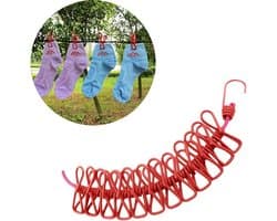 Reis Waslijn - Draagbare Kledinglijn - Kleding Drogen - Met Klemmen - 3 Meter - Rood