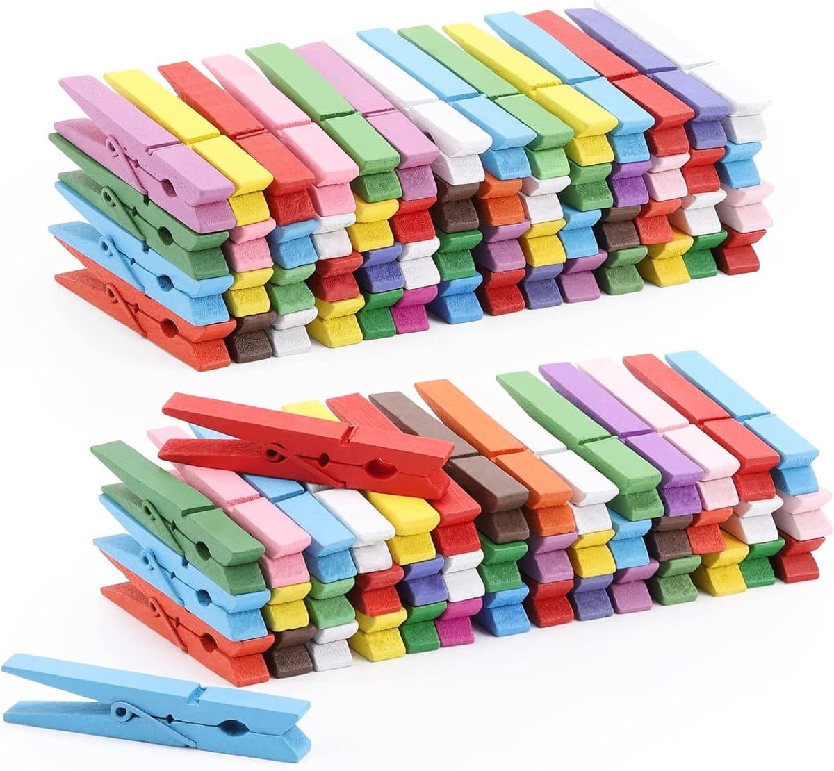 100 stuks houten wasknijpers 3 inch - Kleurrijke stevige wasklemmen voor kleding en creatieve projecten — afbeelding 1