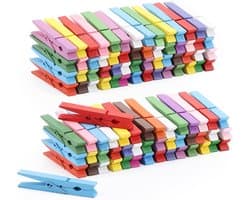 100 stuks houten wasknijpers 3 inch - Kleurrijke stevige wasklemmen voor kleding en creatieve projecten