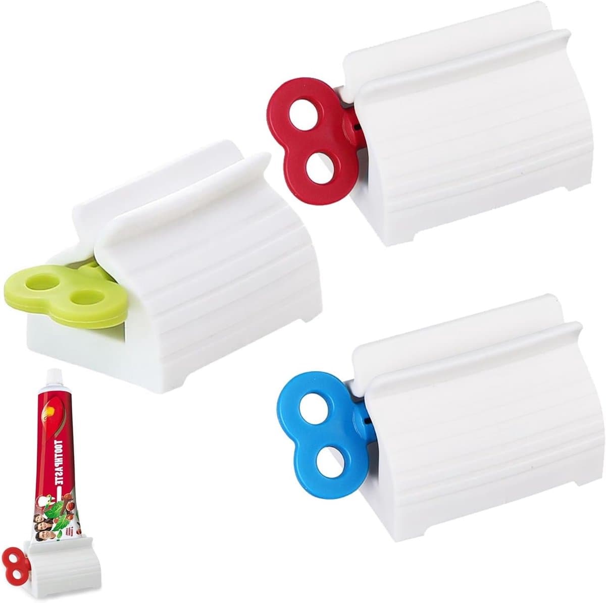 3 Stuks Tandpasta Papieren, Plastic Tandpasta Knijper, Draaiende Dispenser voor Tandpasta en Handcrème (Blauw, Rood, Groen) - Handig en Hygiënisch Gebruik — afbeelding 1