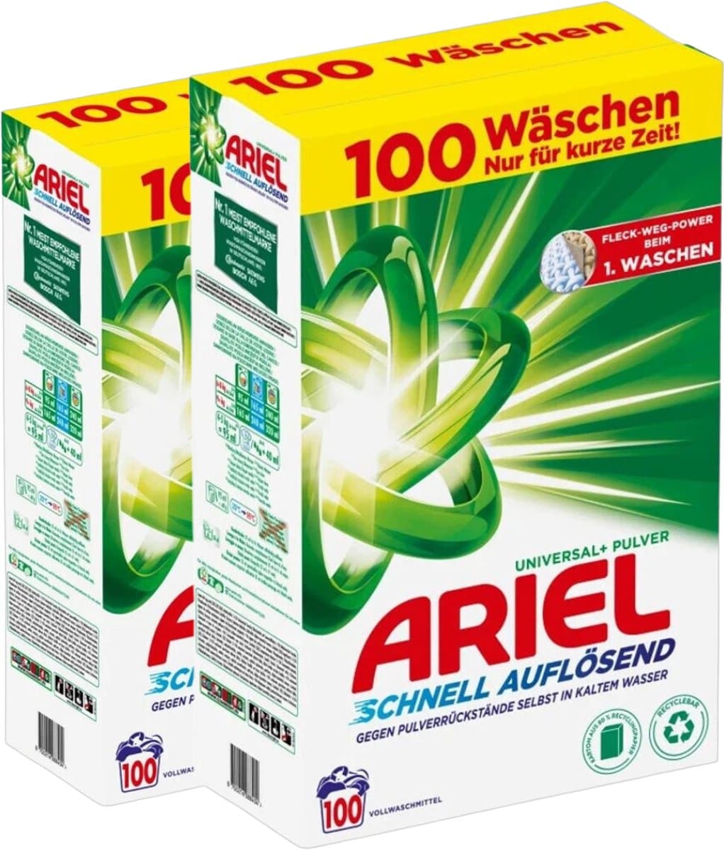 Ariel - Wasmiddel - Waspoeder - Quick Dissolving - Universal+ - 200 wasbeurten (2 x 6KG) - Effectief vanaf 30°C - Voor de witte was - Snelle oplossing — afbeelding 1