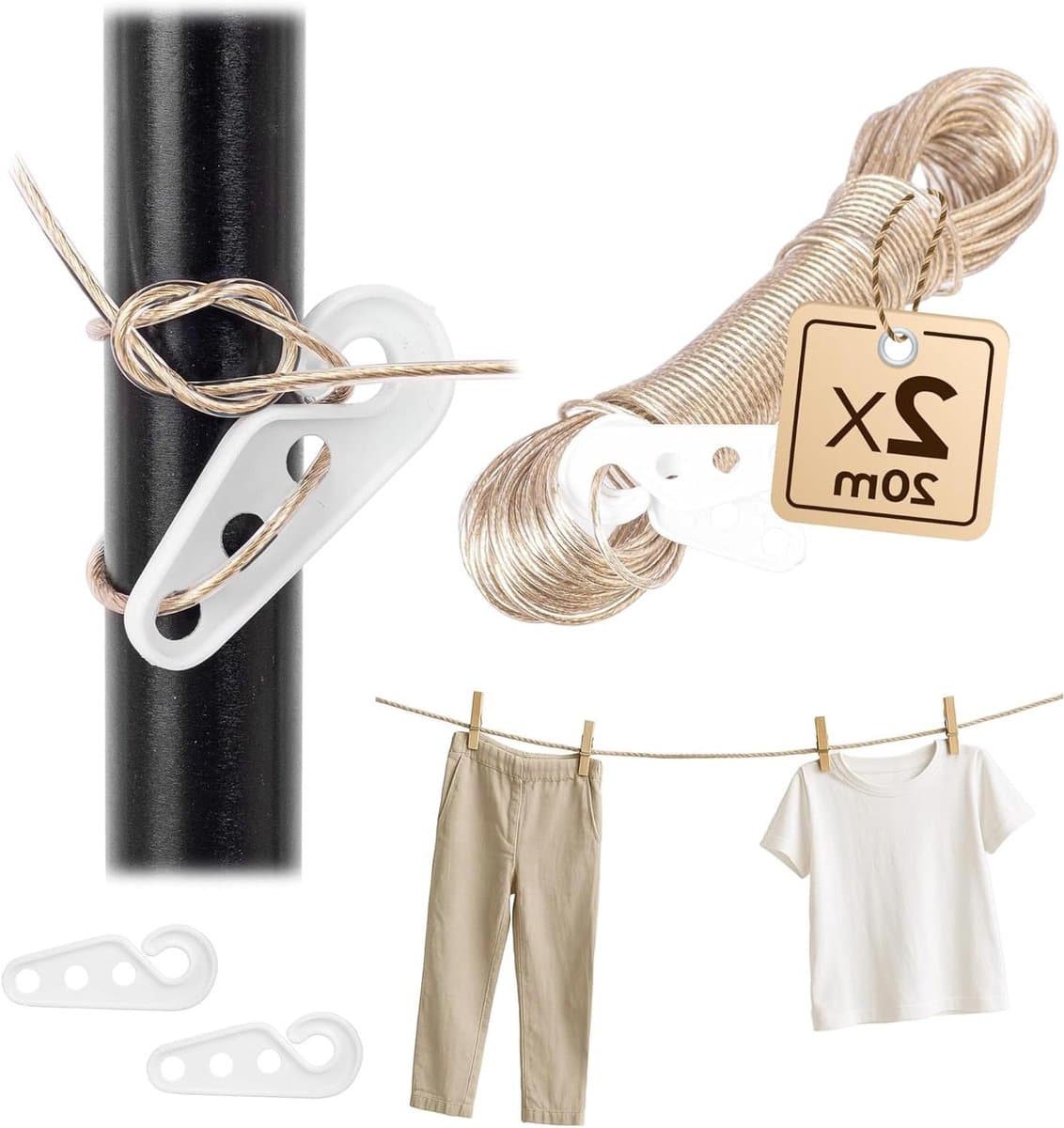 Waslijn Set - Droogkoord - Kleding Drogen - Stalen Kern Weerbestendig - 2x 20 Meter - Transparant — afbeelding 1