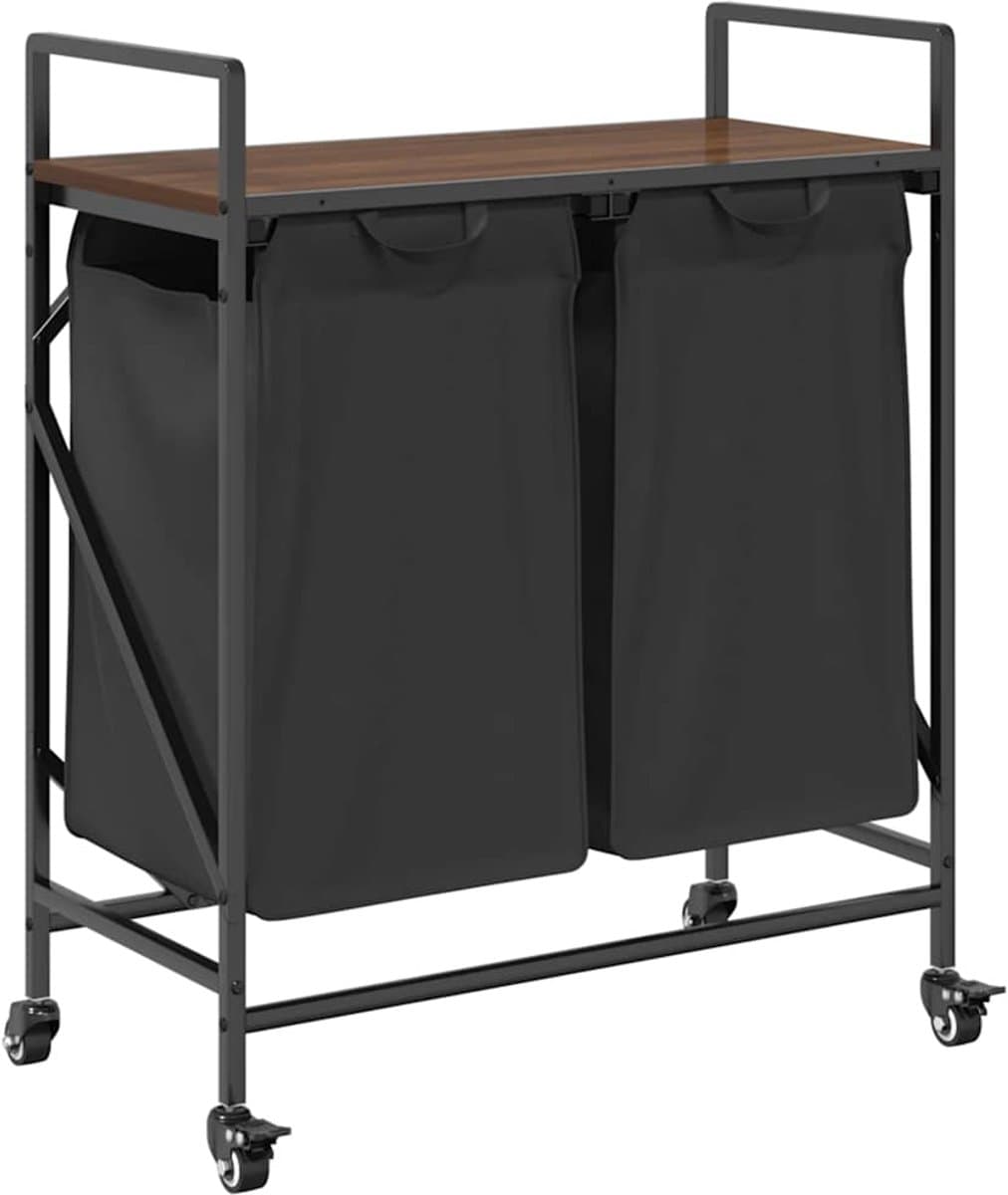 vidaXL - Wasmand - 2 - vakken - met - planken - bruin - eikenkleurig — afbeelding 1
