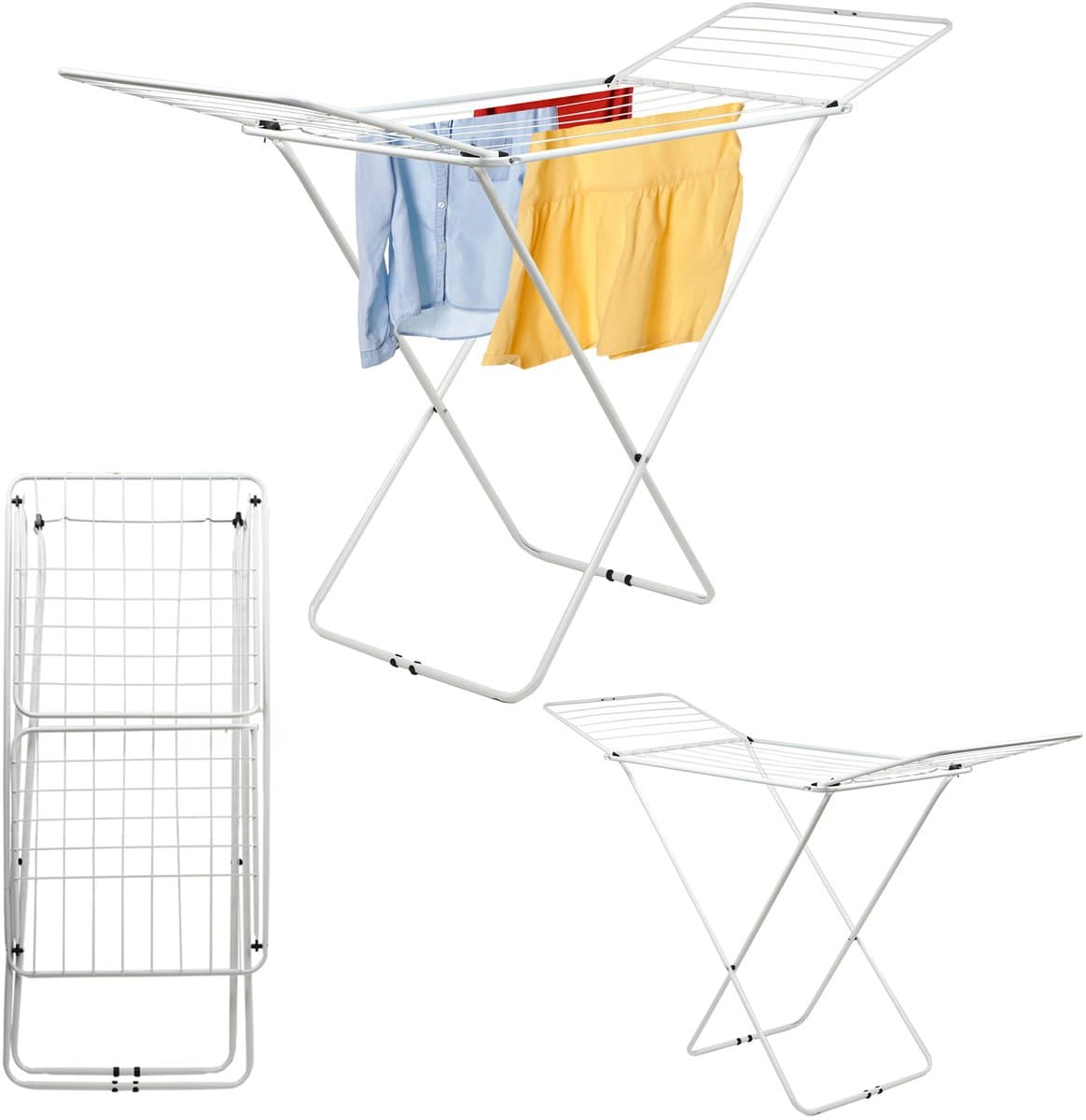 KADAX Droogrek met vleugels, drooglengte 18 m/23 m, luchtstroomdroogrek van gepoedercoat staal, inklapbaar droogrek (wit/2-vleugels) — afbeelding 1