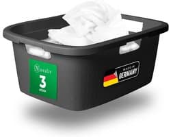 Novaliv 3-pack wasbak met 3 handgrepen 25L antraciet, wasboxset wasemmer wascontainer voor badkamerwas vuile was, wasbakken wasmand opbergmand verzamelbox