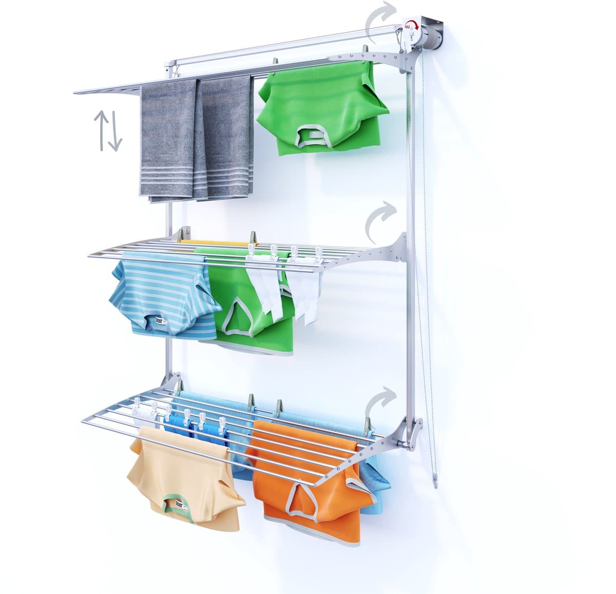 Foxydry Tower 122 cm - 3 droogrekken boven elkaar, inklapbaar en hoogte verstelbaar -bediening rechts- 128 x 52 x 137 cm — afbeelding 1