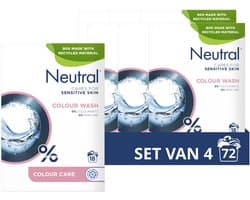 Neutral - Waspoeder - Parfumvrij Kleur - 4 verpakkingen - 72 wasbeurten - Voordeelverpakking