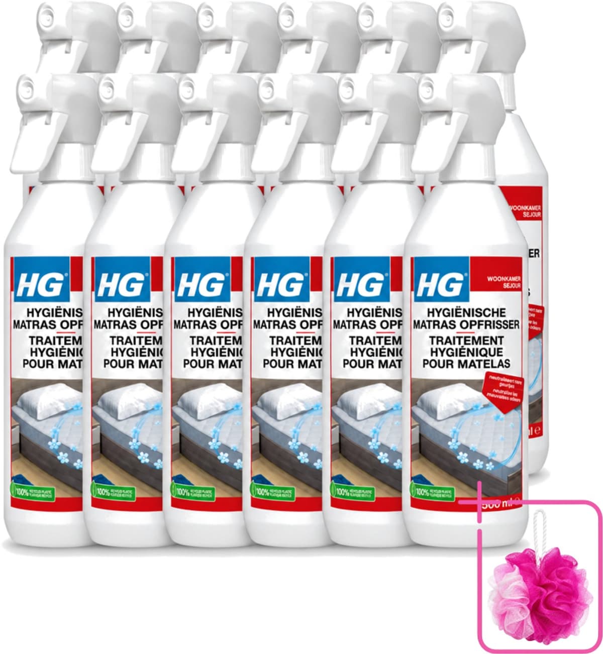 12 x HG - Hygiënische Matras Opfrisser - Werkt Na 30 Minuten - Neutraliseert Nare Geurtjes - 500 ml - Bulkverpakking - Matrasopfrisser - Douchemop - Hygiëne — afbeelding 1