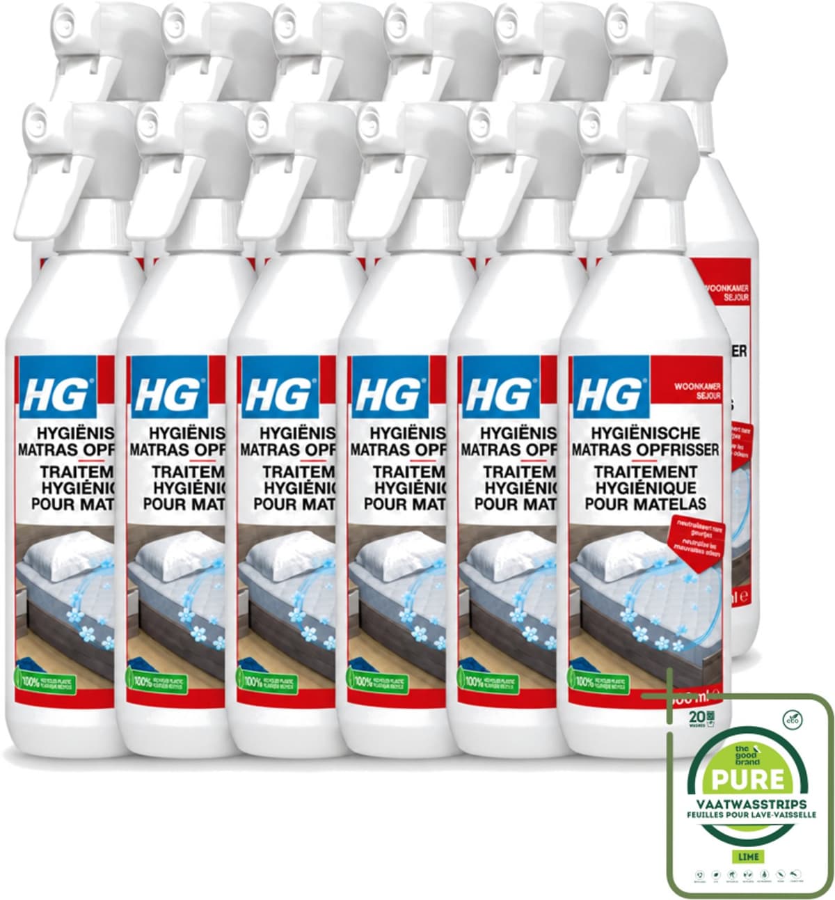 12 x HG - Hygiënische Matras Opfrisser - Werkt Na 30 Minuten - Neutraliseert Nare Geurtjes - 500 ml - Grootverpakking - Vaatwasstrips - Matrasopfrisser - Hygiëne - Geur Verwijderen - Matras Reinigen - Enzymen — afbeelding 1