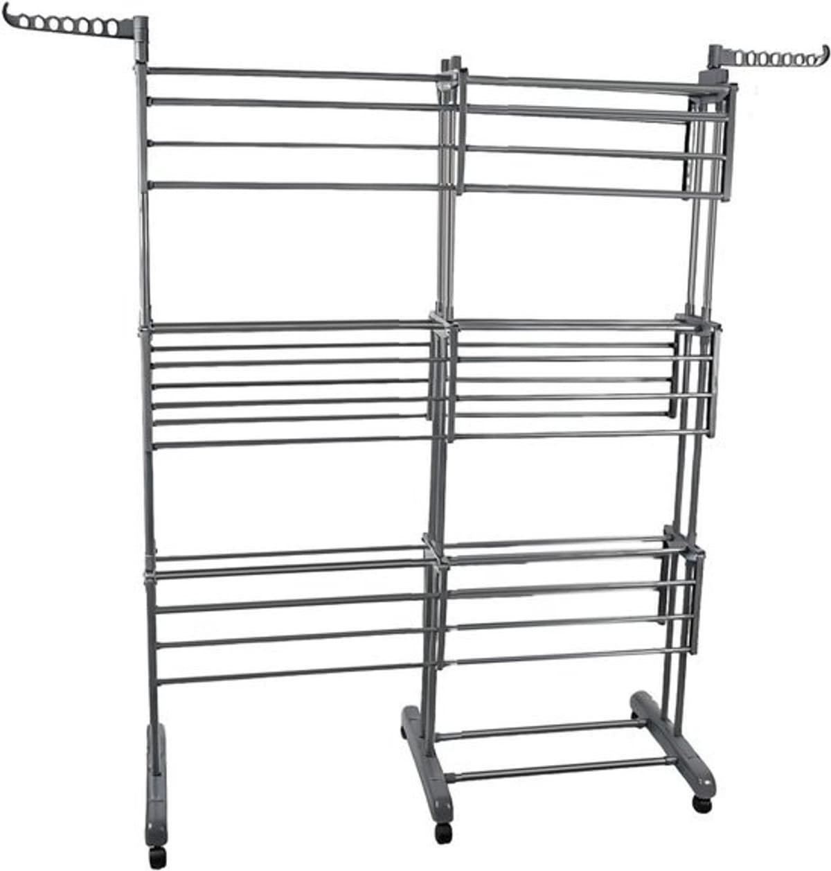 Droogrektoren - Uittrekbaar wasdroogrek - Kleding drogen - Opvouwbare vleugels - 75-132cm breed - Grijs — afbeelding 1