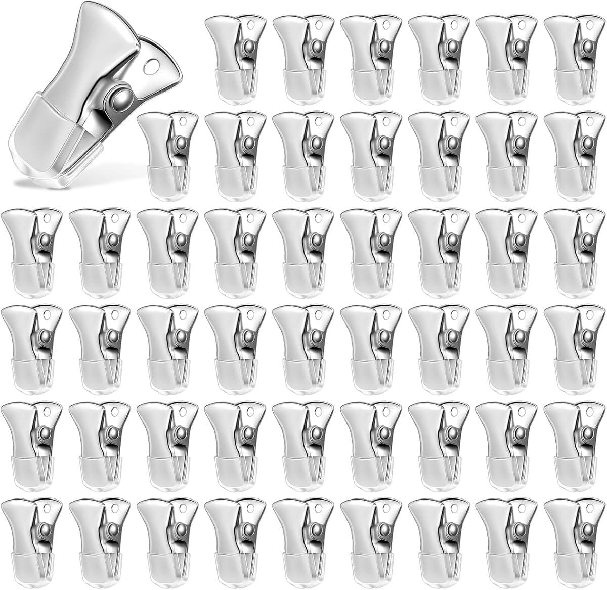metalen veerklemmen, brede metalen mini-krokodillenklemmen met siliconen punt, wasknijpers, douchegordijnhaken, clips voor foto's, gordijnen, kleding, snacks, knutselwerk, 50 stuks — afbeelding 1