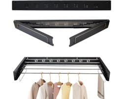Droogrek voor Wandmontage - 80 cm - Uittrekbaar Wanddroger - Roestvrijstaal - Opvouwbaar - Wasdroger met Twee Trekloepen - Zwart - Vouwbaar - Wandgemonteerd - Waslijn - Voor Binnen en Buiten