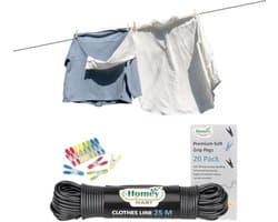 25M Extra Sterke Waslijn - 3,5 mm Dikte voor Binnen en Buiten met 20 Kleding Pinnen