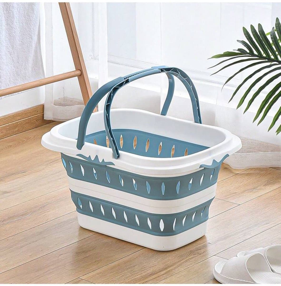 Sterke opvouwbare wasmand met duurzame kunststof handgrepen, lichtgewicht, perfect voor eenvoudige opslag, 29 x 20 x 16 cm — afbeelding 1