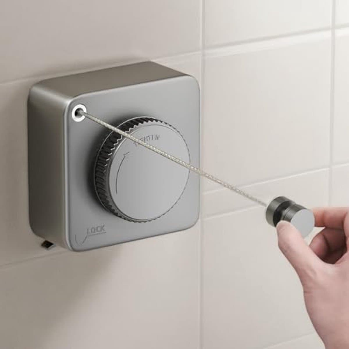 Intrekbare waslijn met doorhangbescherming - 4,8 m uittrekbaar voor wandmontage — afbeelding 1