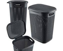 KADAX Plastic wasbak, lichte wasmand, wasverzamelaar van kunststof, luchtdoorlatende wasbox, met deksel (grijs)