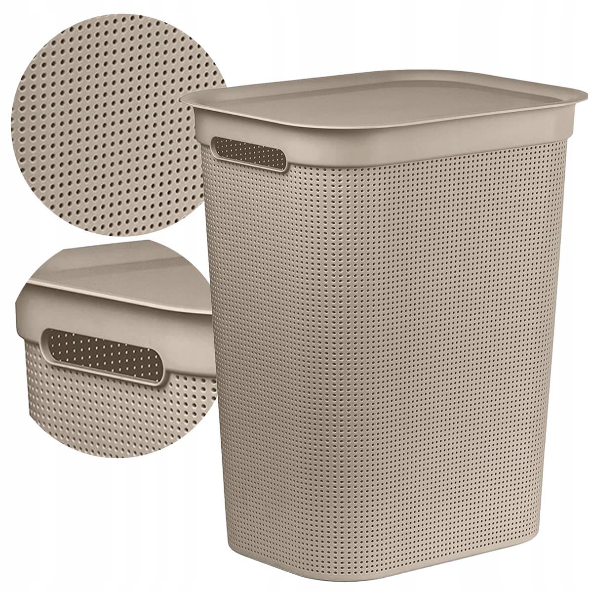 Rotho BRISEN 50L wasmand met deksel - beige kunststof — afbeelding 1