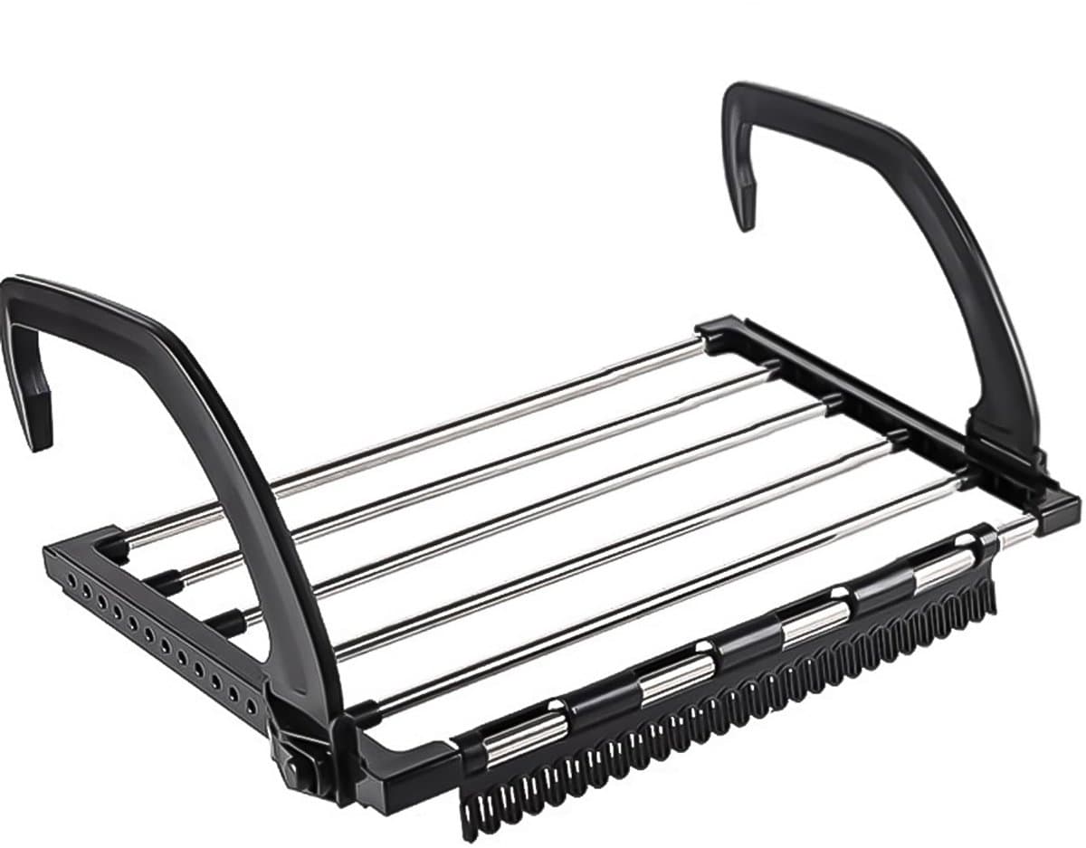 Droogrek Hangend - Ophangen aan radiator, deur, douchewand of balkon - Verstelbare ophanghaken - Met Sokkenrekje - Zwart — afbeelding 1
