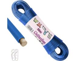 Waslijn met Stalen Kern - Kledinglijn Sterk Touw - Buiten Kleding Drogen - 150 kg Draagvermogen - 50 meter - Blauw